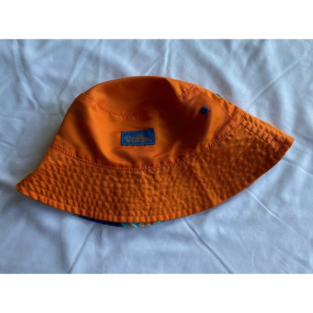 UVSkinz Boys Reversible Shark Print Beach Bucket Hat Size S Orange Blue